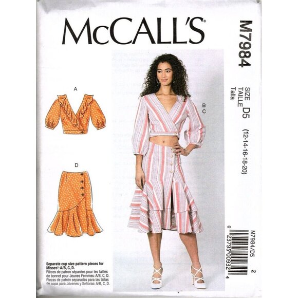 McCall's M7984 Misses 12 to 20 Crop Top and Skirt Uncut Sewing Pattern - Picture 1 of 2
